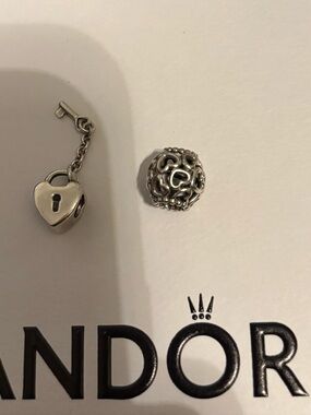Pandora Silver Heart Lock & Openwork Bead Charm Set - Silver